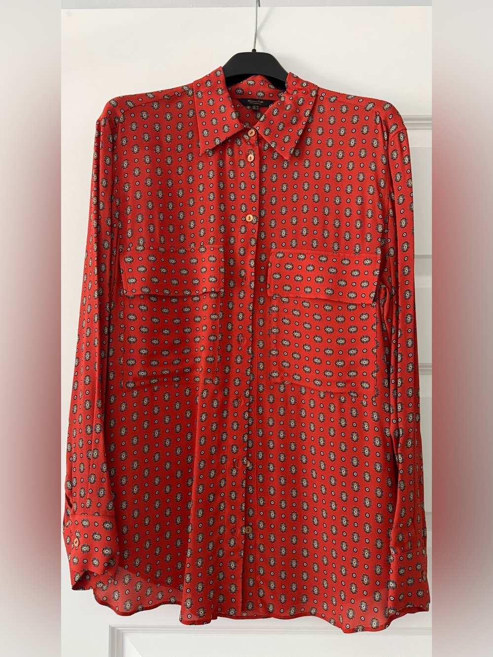 Massimo Dutti Red Printed Long-Sleeve Button-Up Blouse